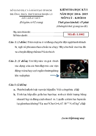 Kiểm tra học kỳ I năm học 2014 - 2015 môn lý Khối 10 thời gian làm bài 45 phút